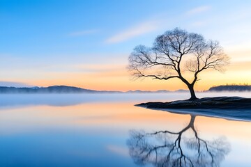 Serenity of a misty morning landscape