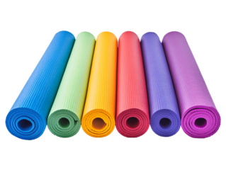 a group of colorful yoga mats