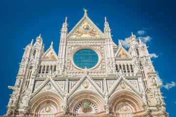 Naklejka premium Gothic Revival Cathedral Facade with Blue Sky 