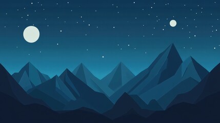 A clean and simple representation of a starry sky, focusing on minimal shapes and a dark color palette. 