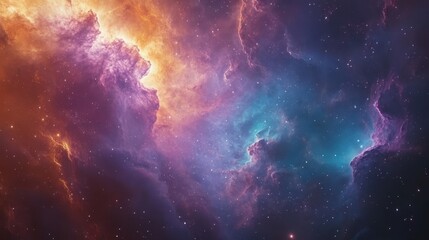 Obraz premium A colorful nebula background that showcases vibrant purples, blues, and hints of gold, creating a dreamlike effect. 