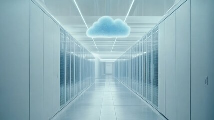 Obraz premium Cloud Computing Server Room: Modern Data Center Infrastructure
