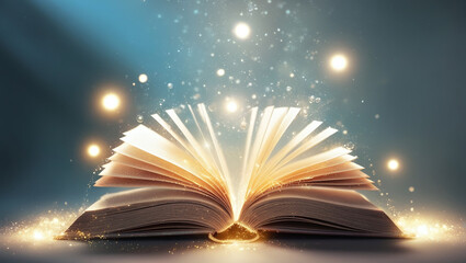 Magic of Reading and Imagination, Magical Fantasy Book or Fairy Tale with Sparkles