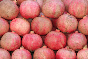 Bunch of Red Pomegranate Fruits for Sale at Local Farmers Market in Adana, Turkey