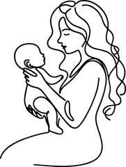 Mother and Baby Abstract Line Hand Drawing Illustration Symbol Element , Abstract Line Drawn for Wallpaper , Canvas , etc .