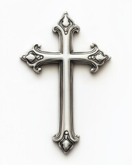 Silver Cross. Antique Christian Cross Symbol in Chrome Finish