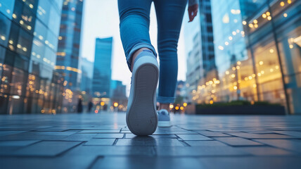 ビジネス街を歩く若者の足元