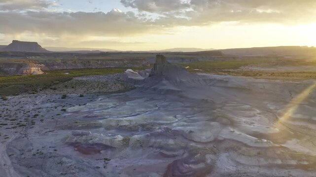 Aerial view of Hanksville's rugged landscape at sunset