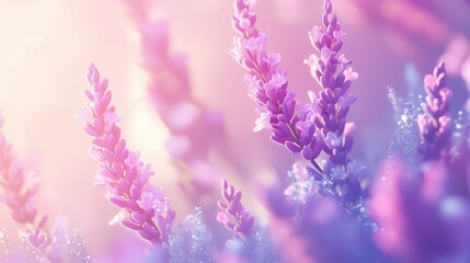 Obraz premium A close-up of lavender flowers with soft pastel hues, evoking tranquility and beauty.
