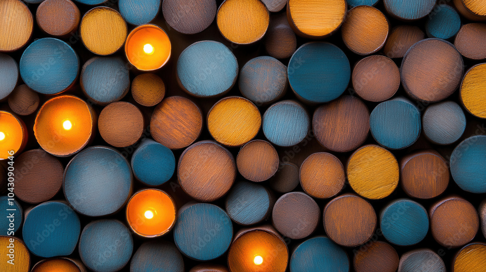 Poster decorative circular patterns with warm glowing lights create cozy atmosphere. arrangement of colorfu