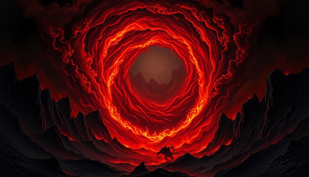 illustration of sinful curse hell gate with smoke and flame
