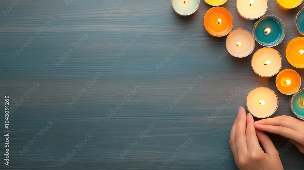 Poster arranging bright candles in beautiful pattern creates warm and inviting atmosphere. soft glow of fla