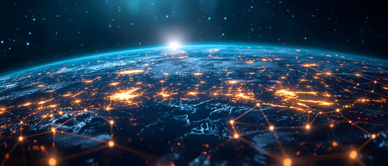 Global Network and Data Connections at Night