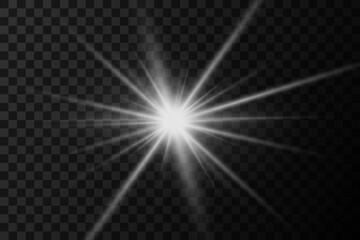Flash of stars and rays. On a transparent background.
