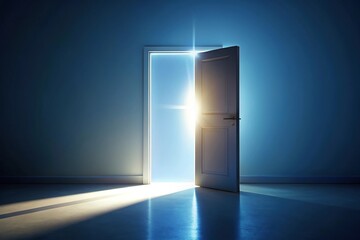 Glowing light from partially opened door symbolizing opportunity, change, or discovery