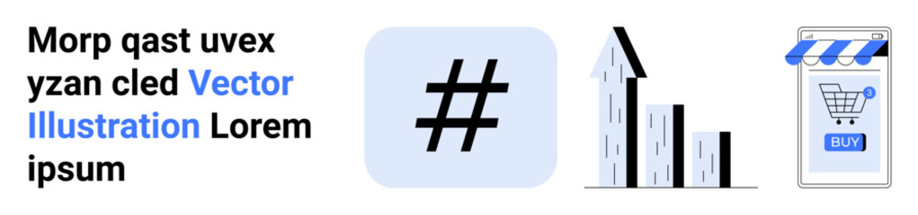 Obraz premium metadata tag symbol, growth graph, and online store mobile interface. Ideal for social media marketing, business growth, online shopping, digital strategy, and technology integration. Banner