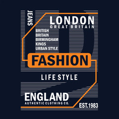 Urban london fashion, graphic tee typography design, trendy apparel print, illustration vector art, letter style