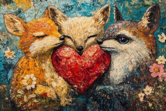 Heartfelt connection a colorful animal embrace