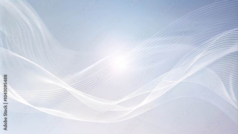 Poster Grey white abstract background with flowing particles. Digital future technology concept. White Sound wave line curve on white background. Element for theme technology futuristic.