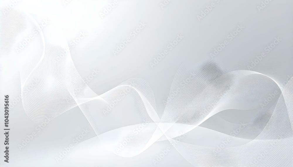 Poster Grey white abstract background with flowing particles. Digital future technology concept. White Sound wave line curve on white background. Element for theme technology futuristic.