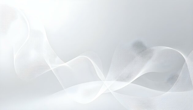 Grey white abstract background with flowing particles. Digital future technology concept. White Sound wave line curve on white background. Element for theme technology futuristic.