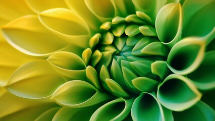 Obraz premium macro of green and yellow flower petals in a spiral formation, capturing intricate natural symmetry, texture, and vibrant botanical beauty wallpaper