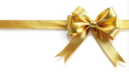 Gold bow corner ribbon on white background reflected