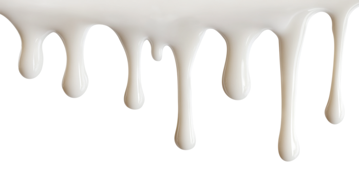 Delicious milk dripping, isolated on transparent cutout background