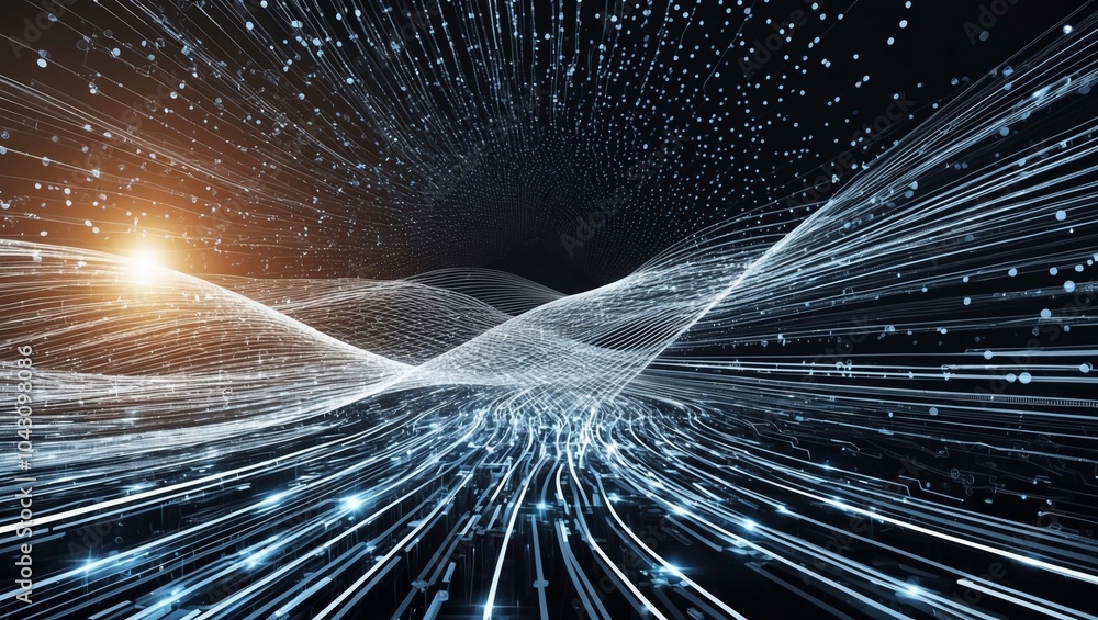 Fototapete abstract & science technology background. network, particle illustration. 3d grid surface generative