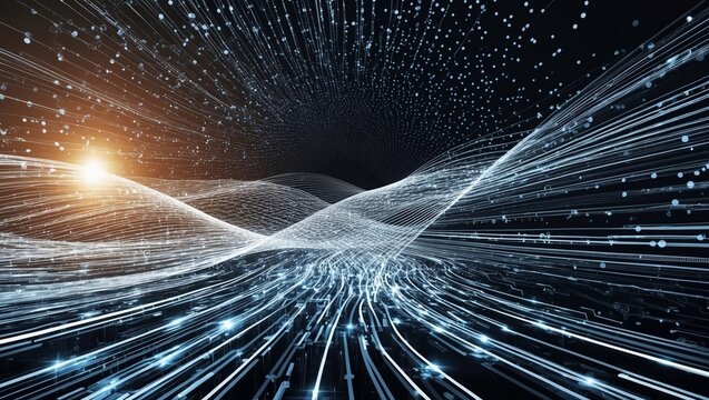 Abstract & science technology background. Network, particle illustration. 3D grid surface generative ai