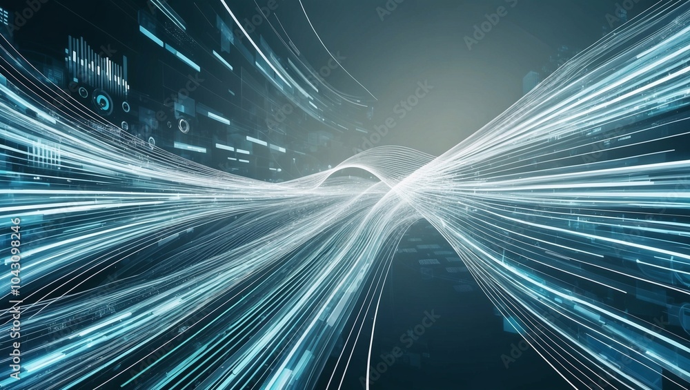 Fototapete abstract & science technology background. network, particle illustration. 3d grid surface generative