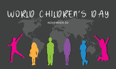 World Children's Day design with colorful silhouette of children. Vector illustration