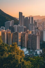 Fototapeta premium Cityscape of high-rise buildings at sunset