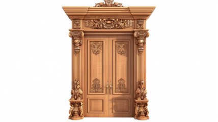 Obraz premium Ornate wooden doors with intricate carvings and classical design elements