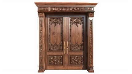 Fototapeta premium Ornate wooden doors with intricate carvings and classical design elements
