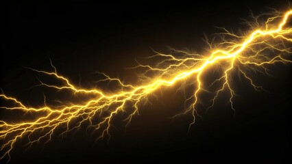 Golden Lightning Bolt on a Black Background with electrical field Long Shot