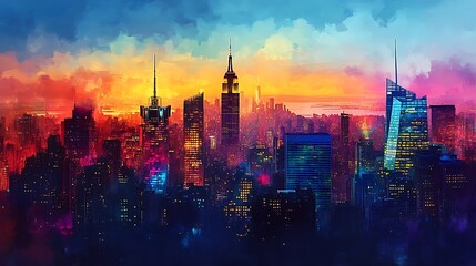 Obraz premium Vibrant Cityscape at Sunset