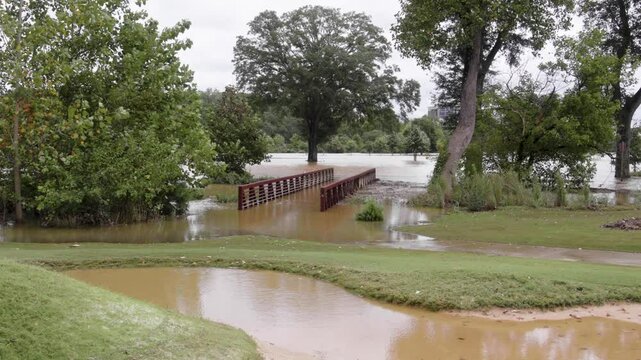 Hurricane Helene damage and flooding at a golf course in Atlanta Georgia.