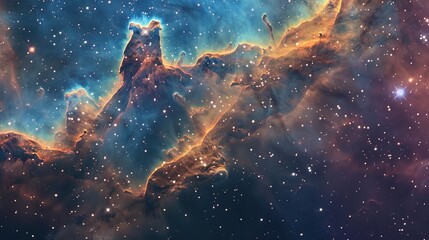 Fototapeta premium Illustration of a space cosmic background of supernova nebula and stars, glowing mysterious universe