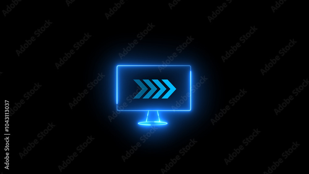 Poster 3d rendering of glowing neon arrows on a black background. flashing direction indicators. see my por