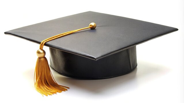 Graduate cap isolated on white background with tilted angle