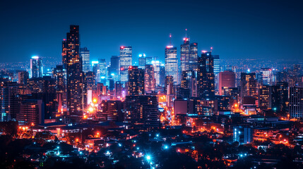 Fototapeta premium Illuminated city skyline glowing at night