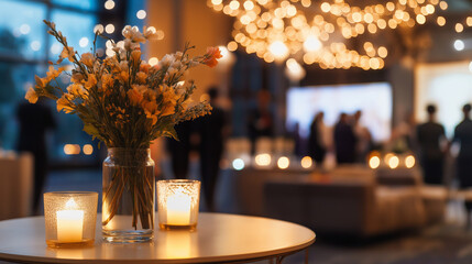 A relaxed networking event in a lounge setting, with a blurred background to emphasize comfort and interaction. 