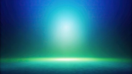 Fototapeta premium Grainy green blue gradient background with glowing light wide-angle