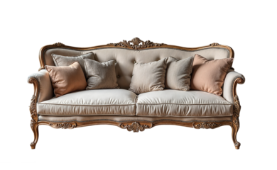 Classic sofa and pillows front view isolated PNG