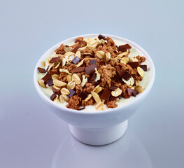 Müsli, Schokolade, Bowl, Porzellanbowl, gesund, Frühstück, isoliert, 