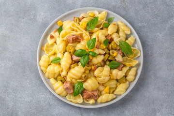 Conchiglie Rigate Italian pasta with tuna salad