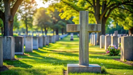 Naklejka premium Grave marker and cross in a cemetery