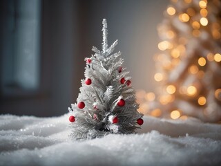 mini christmas tree in fake snow