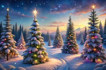 Beautiful Christmas Trees in a Winter Landscape for Festive Decor and Holiday Cheer